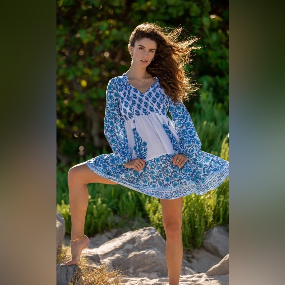Bindu short mini dress flowy bohemian Indian cotton small chic Anthropologie